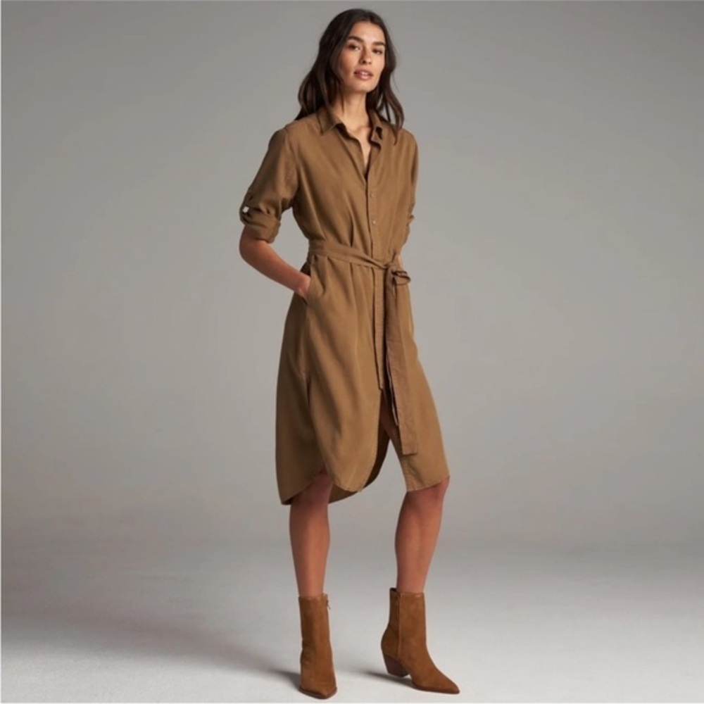 ROWAN ANNA UTILITY Safari BELTED TENCEL SHIRT DRESS Brown Umber XS S M